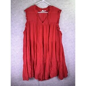 And Now This Orange Red Tiered Sleeveless Ruffle Summer Sun Dress Sz 1X Cottage